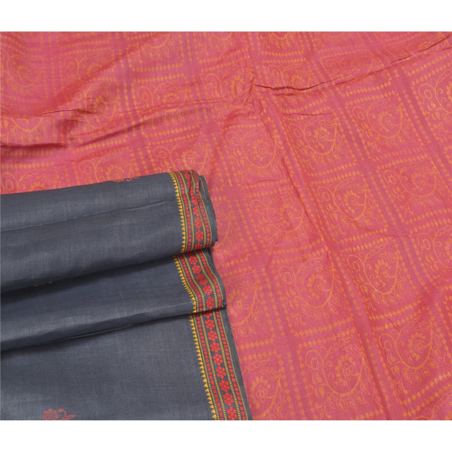 Sanskriti Vintage Greyish Black Indian Sarees Pure Silk Handwoven Sari 6ydFabric