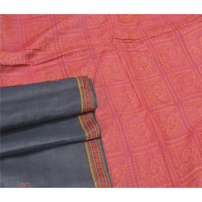 Sanskriti Vintage Greyish Black Indian Sarees Pure Silk Handwoven Sari 6ydFabric