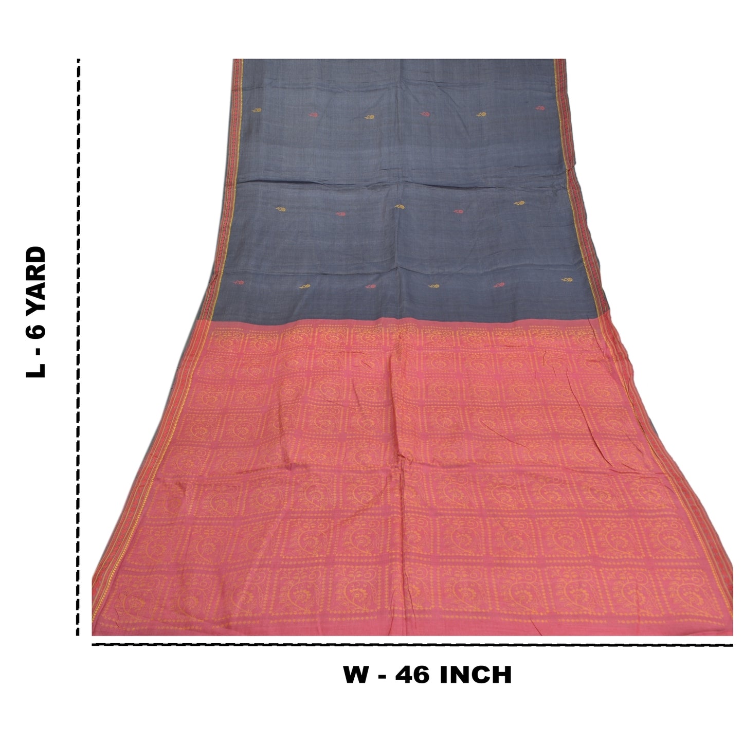 Sanskriti Vintage Greyish Black Indian Sarees Pure Silk Handwoven Sari 6ydFabric