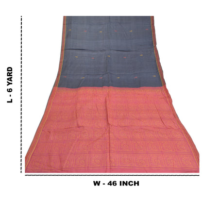 Sanskriti Vintage Greyish Black Indian Sarees Pure Silk Handwoven Sari 6ydFabric