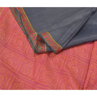 Sanskriti Vintage Greyish Black Indian Sarees Pure Silk Handwoven Sari 6ydFabric