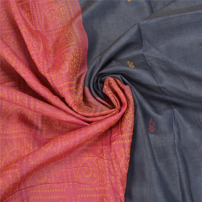 Sanskriti Vintage Greyish Black Indian Sarees Pure Silk Handwoven Sari 6ydFabric