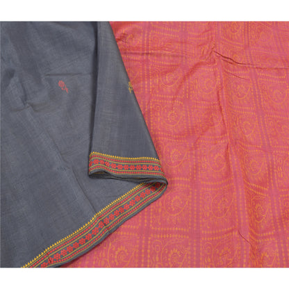 Sanskriti Vintage Greyish Black Indian Sarees Pure Silk Handwoven Sari 6ydFabric
