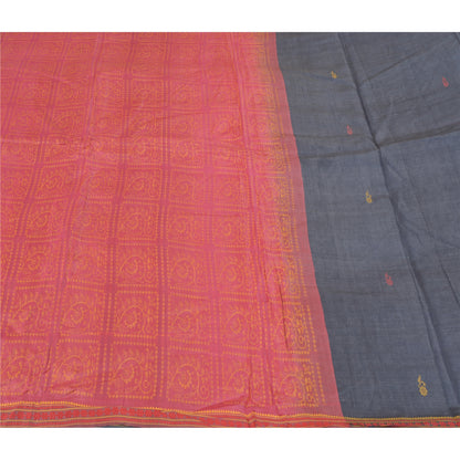Sanskriti Vintage Greyish Black Indian Sarees Pure Silk Handwoven Sari 6ydFabric