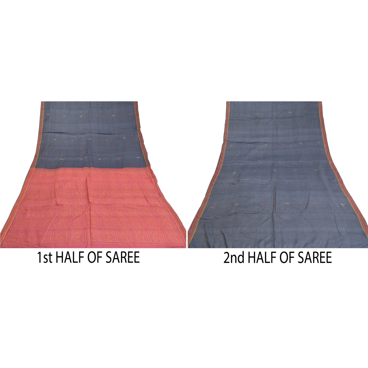 Sanskriti Vintage Greyish Black Indian Sarees Pure Silk Handwoven Sari 6ydFabric