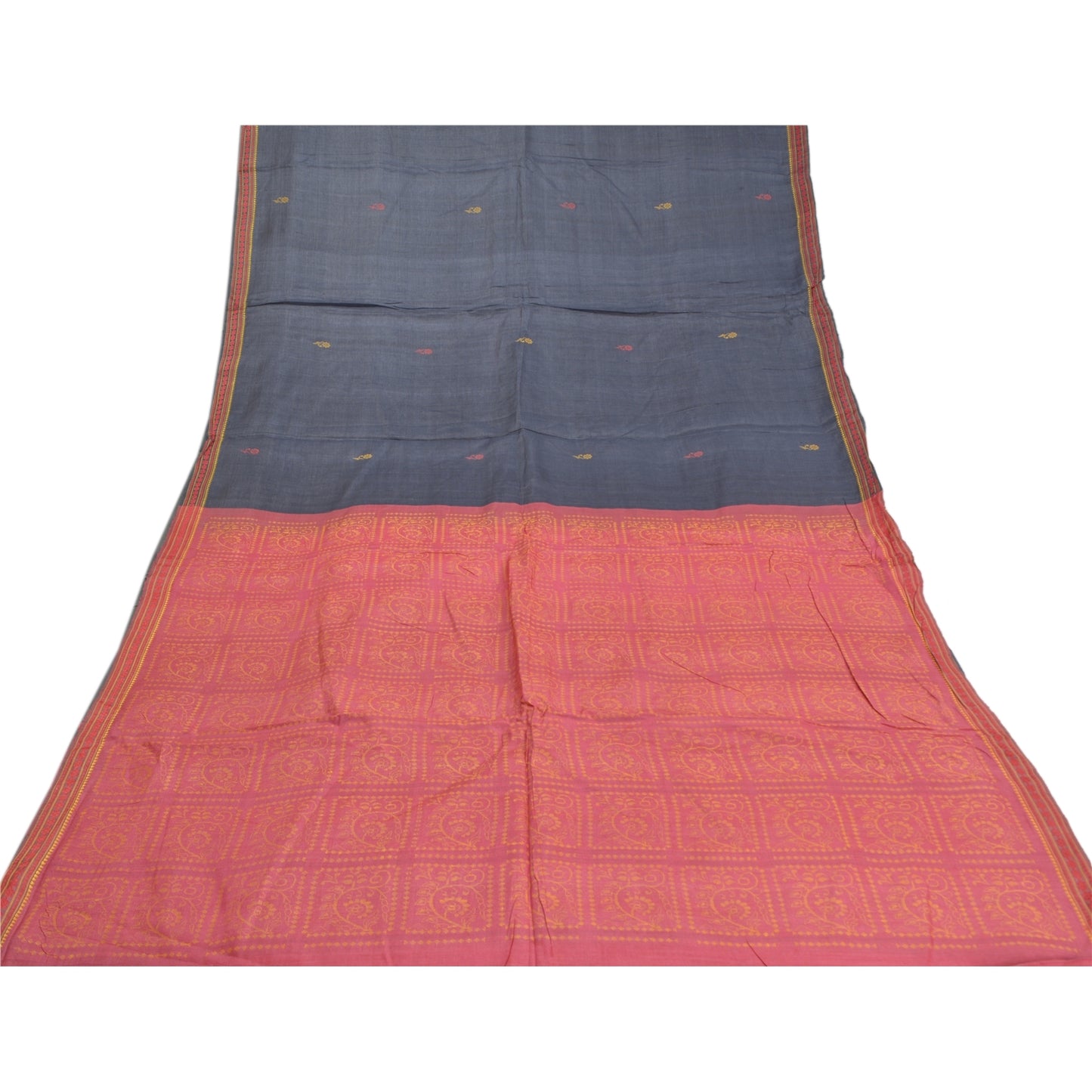 Sanskriti Vintage Greyish Black Indian Sarees Pure Silk Handwoven Sari 6ydFabric