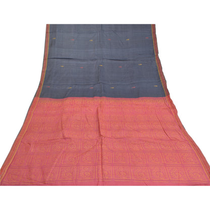 Sanskriti Vintage Greyish Black Indian Sarees Pure Silk Handwoven Sari 6ydFabric
