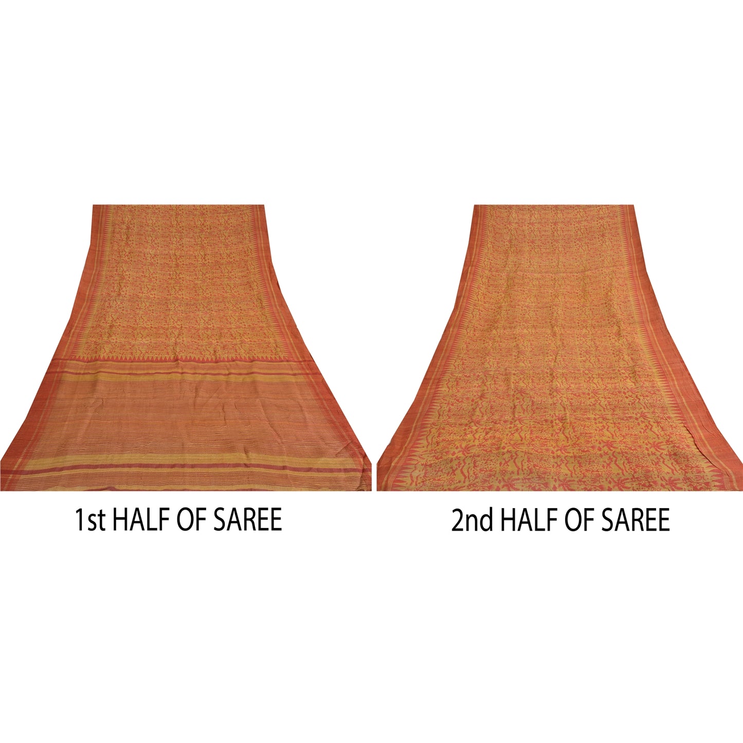 Sanskriti Vintage Beige Sarees Pure Handloom Silk Printed Sari 5yrd Craft Fabric