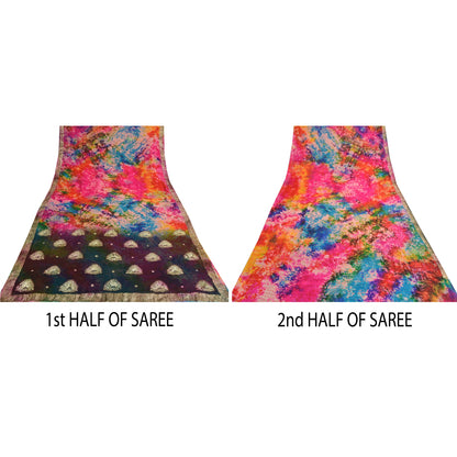 Sanskriti Vintage Bollywood Sarees Pure Georgette Beaded Tie-Dye Sari 5+ydFabric