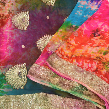 Sanskriti Vintage Bollywood Sarees Pure Georgette Beaded Tie-Dye Sari 5+ydFabric
