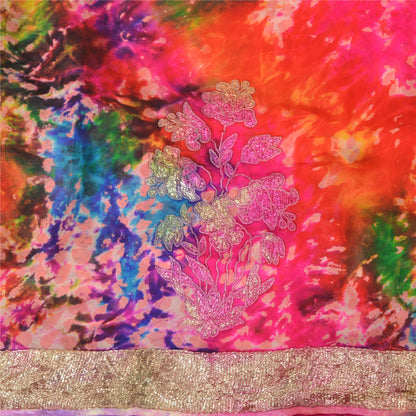 Sanskriti Vintage Bollywood Sarees Pure Georgette Beaded Tie-Dye Sari 5+ydFabric