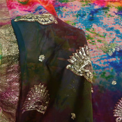 Sanskriti Vintage Bollywood Sarees Pure Georgette Beaded Tie-Dye Sari 5+ydFabric