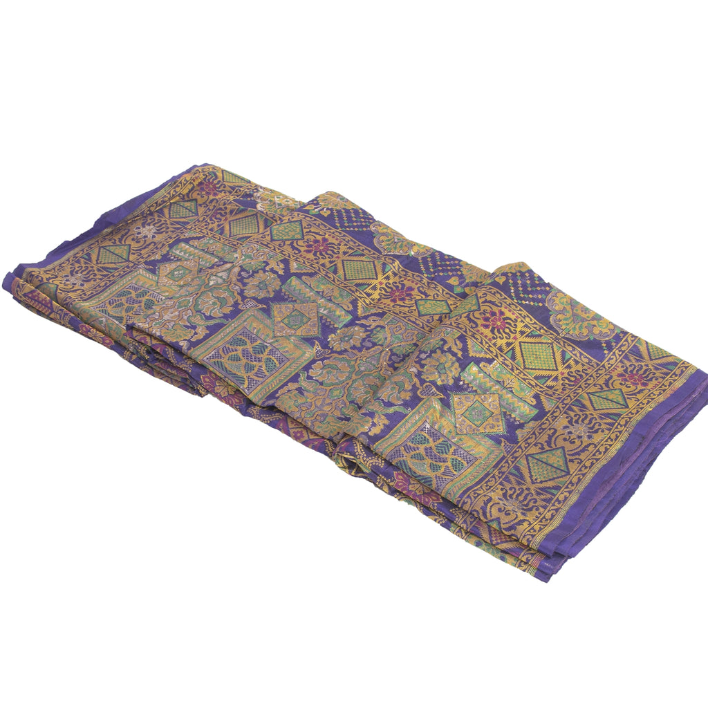 Sanskriti Vintage Blue Sarees Banarasi Pure Silk Woven Tanchoi Sari 5+YD Fabric