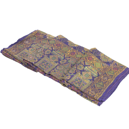 Sanskriti Vintage Blue Sarees Banarasi Pure Silk Woven Tanchoi Sari 5+YD Fabric