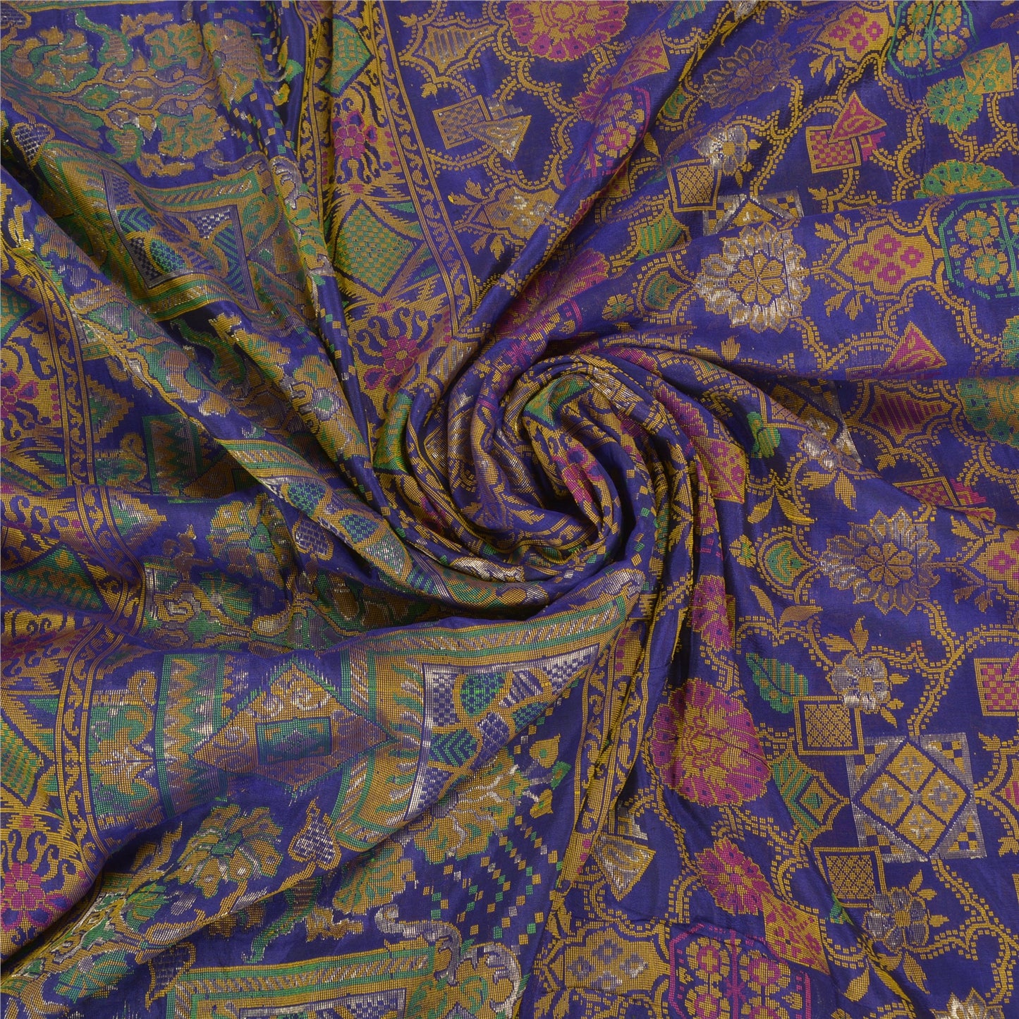 Sanskriti Vintage Blue Sarees Banarasi Pure Silk Woven Tanchoi Sari 5+YD Fabric