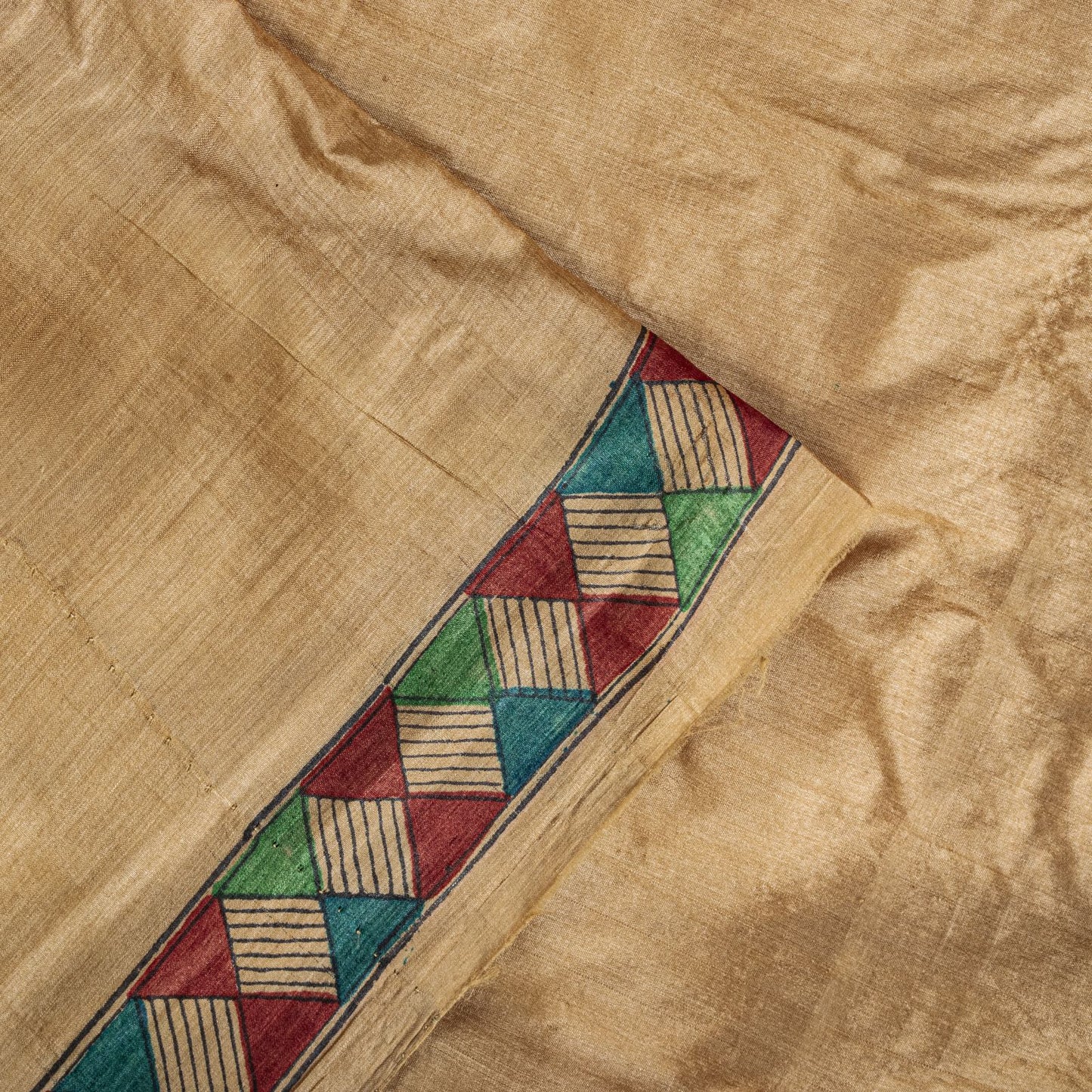 Sanskriti Vintage Beige Pure Silk Heavy Saree Geometric Print Sari 6+Yard Fabric