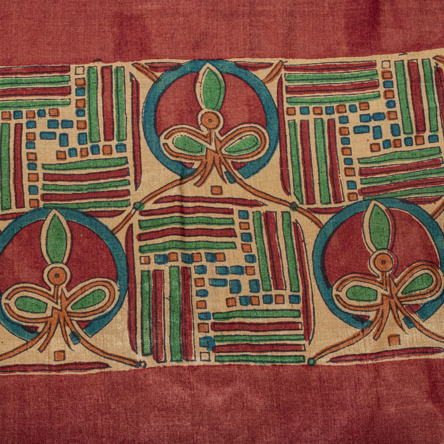 Sanskriti Vintage Beige Pure Silk Heavy Saree Geometric Print Sari 6+Yard Fabric