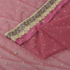 Sanskriti Vintage Pink Sarees Net Mesh Hand Beaded Zardozi Sari 5yd Craft Fabric