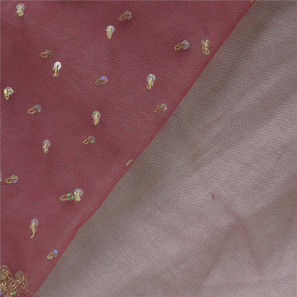 Sanskriti Vintage Pink Sarees Net Mesh Hand Beaded Zardozi Sari 5yd Craft Fabric