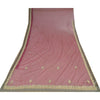 Sanskriti Vintage Pink Sarees Net Mesh Hand Beaded Zardozi Sari 5yd Craft Fabric