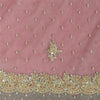 Sanskriti Vintage Pink Sarees Net Mesh Hand Beaded Zardozi Sari 5yd Craft Fabric