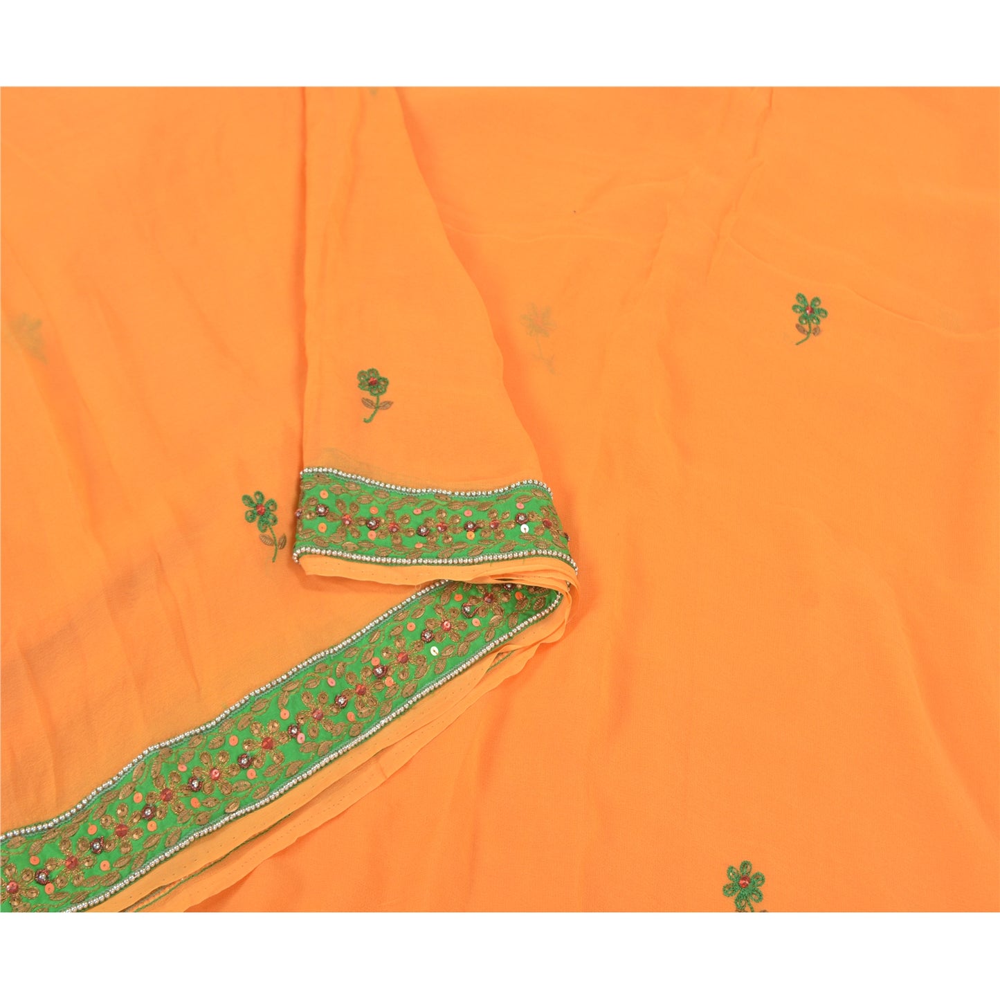 Sanskriti Vintage Orange Sarees Pure Georgette Silk Handmade Premium Sari Fabric