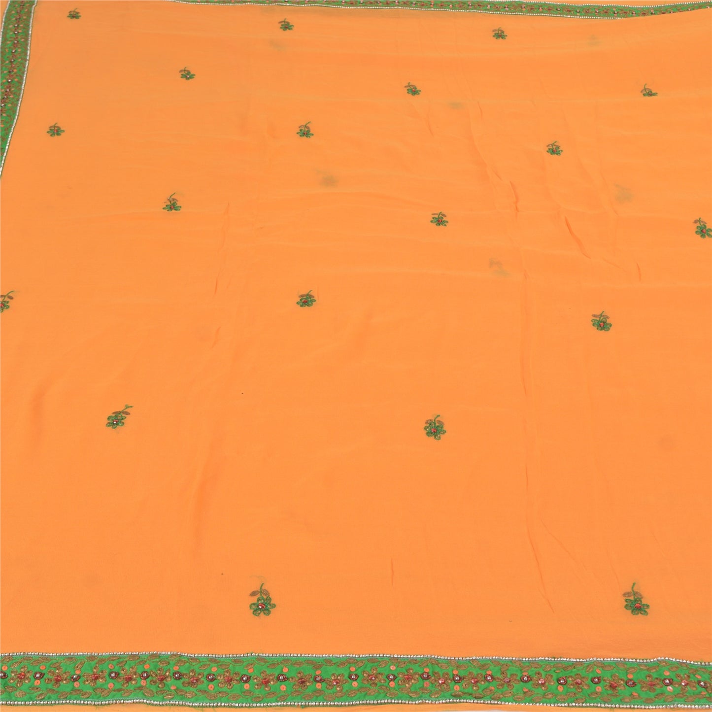Sanskriti Vintage Orange Sarees Pure Georgette Silk Handmade Premium Sari Fabric