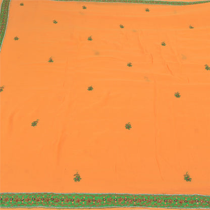 Sanskriti Vintage Orange Sarees Pure Georgette Silk Handmade Premium Sari Fabric