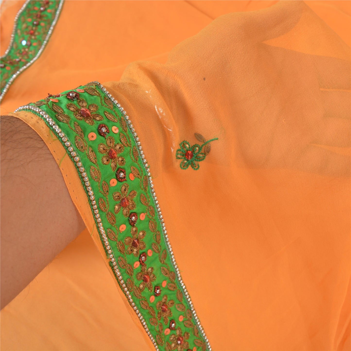 Sanskriti Vintage Orange Sarees Pure Georgette Silk Handmade Premium Sari Fabric