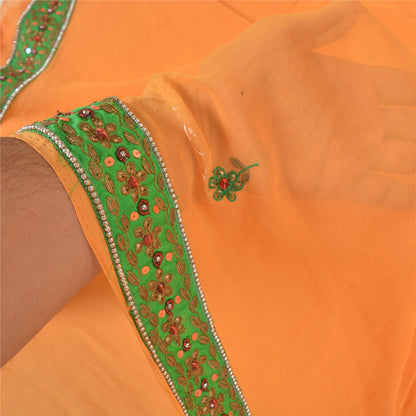 Sanskriti Vintage Orange Sarees Pure Georgette Silk Handmade Premium Sari Fabric