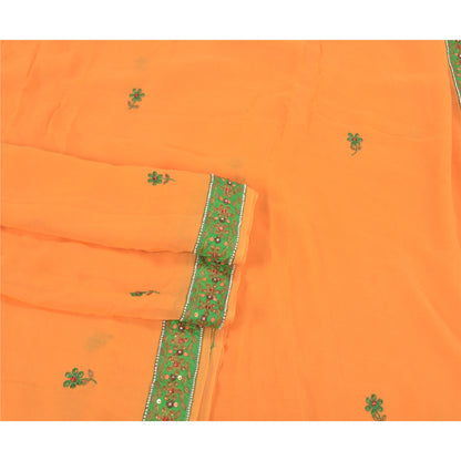 Sanskriti Vintage Orange Sarees Pure Georgette Silk Handmade Premium Sari Fabric