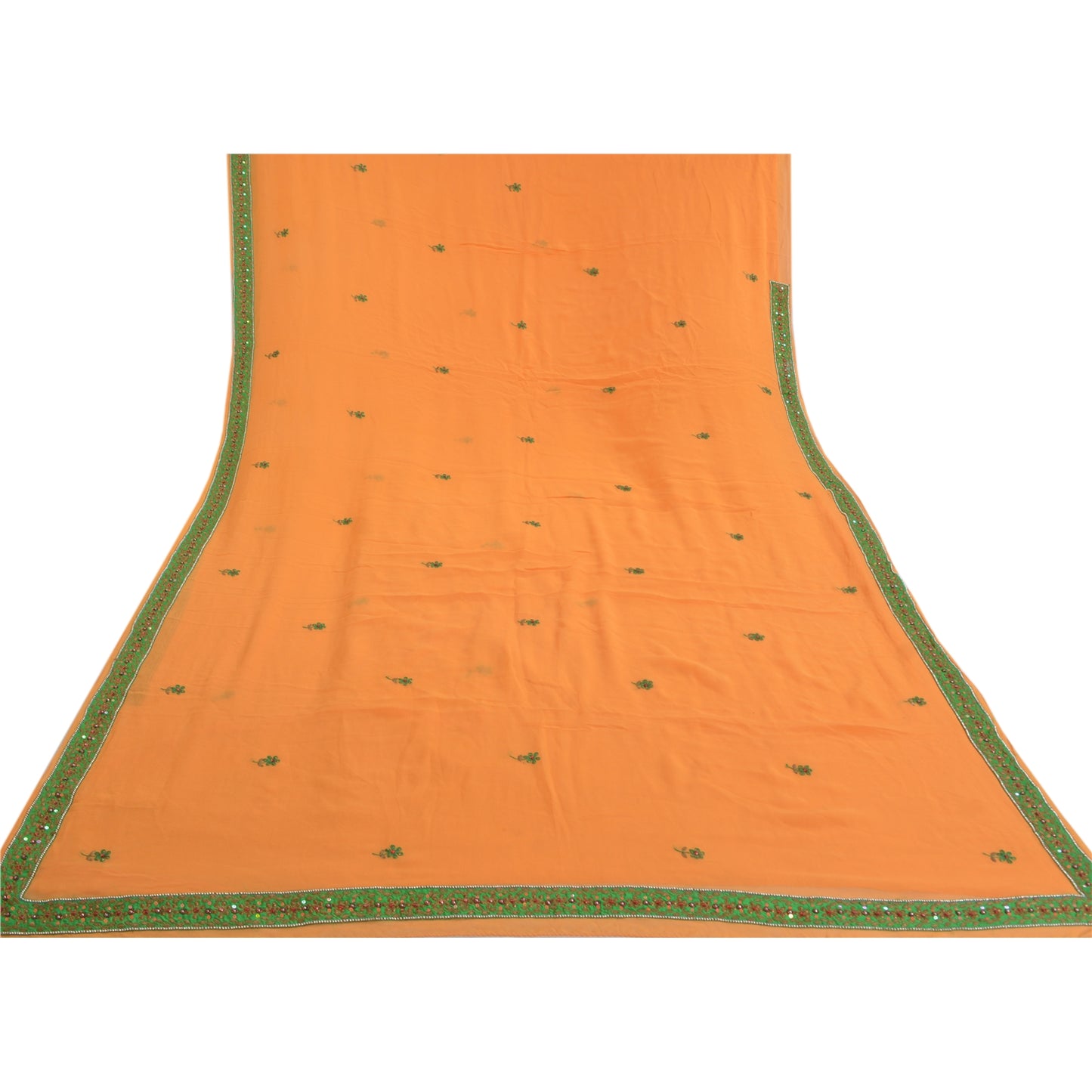 Sanskriti Vintage Orange Sarees Pure Georgette Silk Handmade Premium Sari Fabric