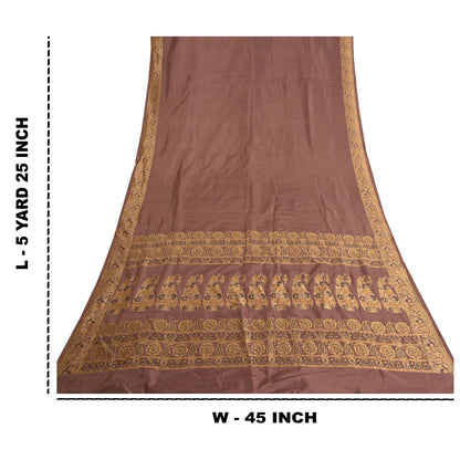 Sanskriti Vintage Indian Brown Sarees 100% Pure Silk Woven Sari 5 Yard Fabric