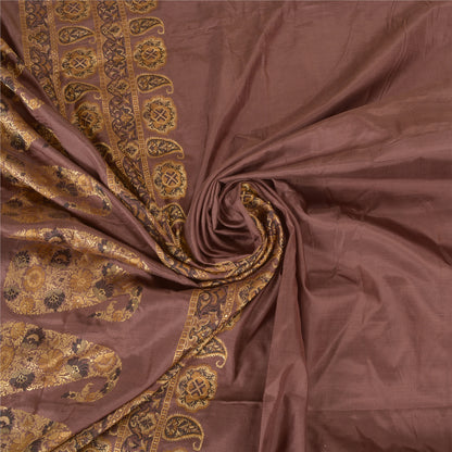 Sanskriti Vintage Indian Brown Sarees 100% Pure Silk Woven Sari 5 Yard Fabric