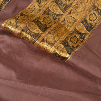 Sanskriti Vintage Indian Brown Sarees 100% Pure Silk Woven Sari 5 Yard Fabric