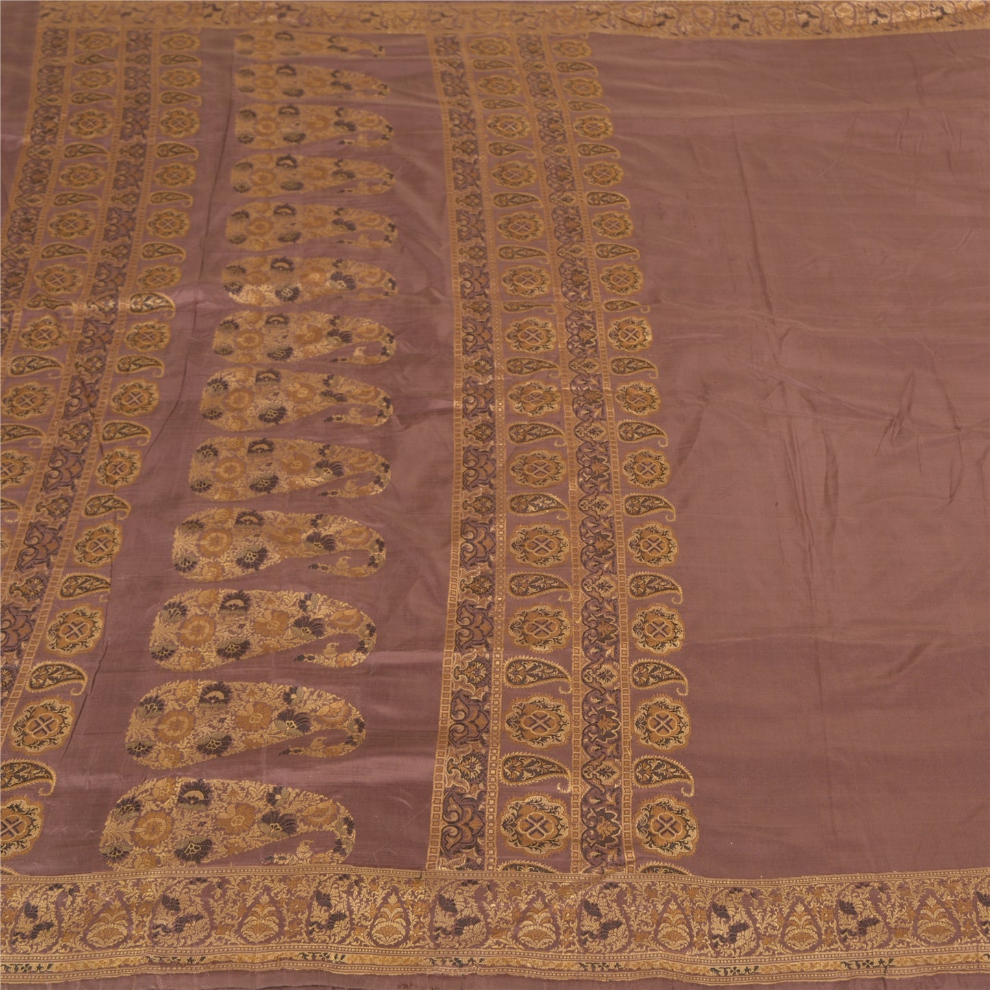 Sanskriti Vintage Indian Brown Sarees 100% Pure Silk Woven Sari 5 Yard Fabric