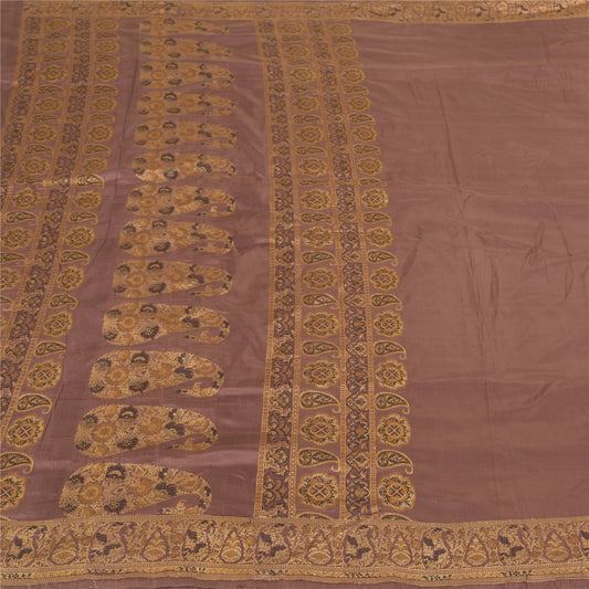Sanskriti Vintage Indian Brown Sarees 100% Pure Silk Woven Sari 5 Yard Fabric