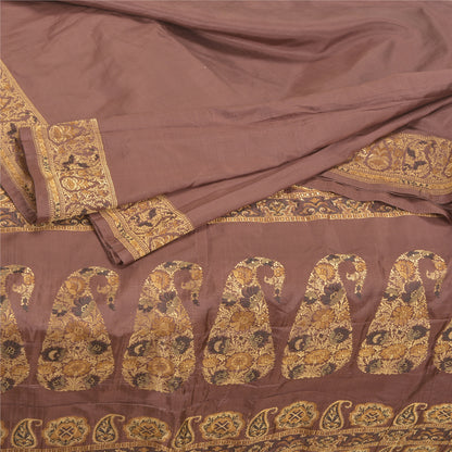 Sanskriti Vintage Indian Brown Sarees 100% Pure Silk Woven Sari 5 Yard Fabric