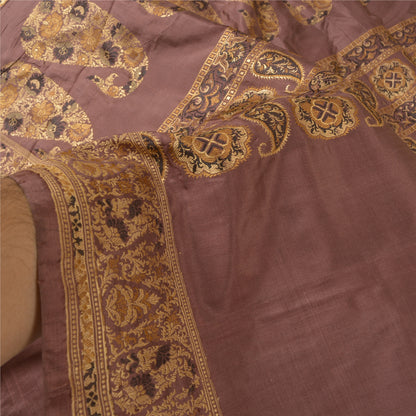 Sanskriti Vintage Indian Brown Sarees 100% Pure Silk Woven Sari 5 Yard Fabric