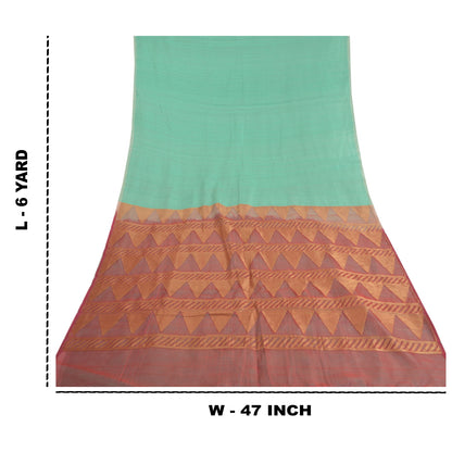 Sanskriti Vintage Sea Green Heavy Indian Sarees Pure Silk Woven Sari Fabric