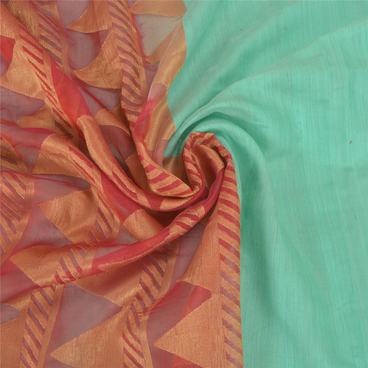 Sanskriti Vintage Sea Green Heavy Indian Sarees Pure Silk Woven Sari Fabric