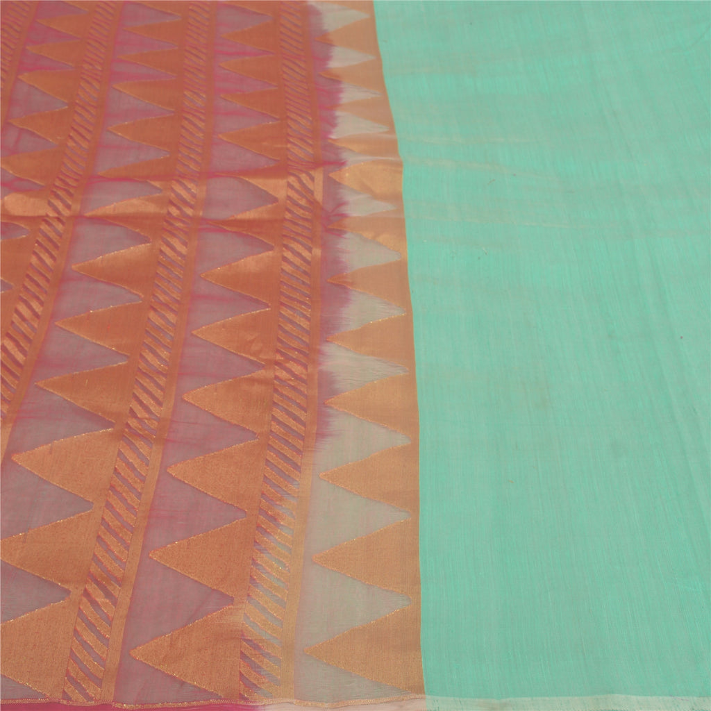 Sanskriti Vintage Sea Green Heavy Indian Sarees Pure Silk Woven Sari Fabric