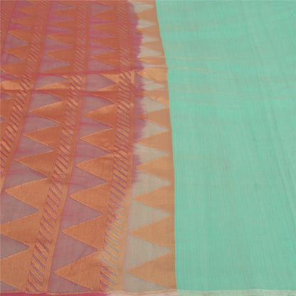 Sanskriti Vintage Sea Green Heavy Indian Sarees Pure Silk Woven Sari Fabric