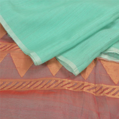 Sanskriti Vintage Sea Green Heavy Indian Sarees Pure Silk Woven Sari Fabric