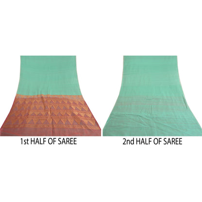 Sanskriti Vintage Sea Green Heavy Indian Sarees Pure Silk Woven Sari Fabric