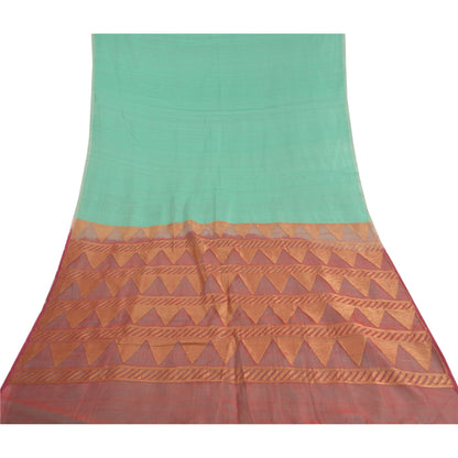 Sanskriti Vintage Sea Green Heavy Indian Sarees Pure Silk Woven Sari Fabric