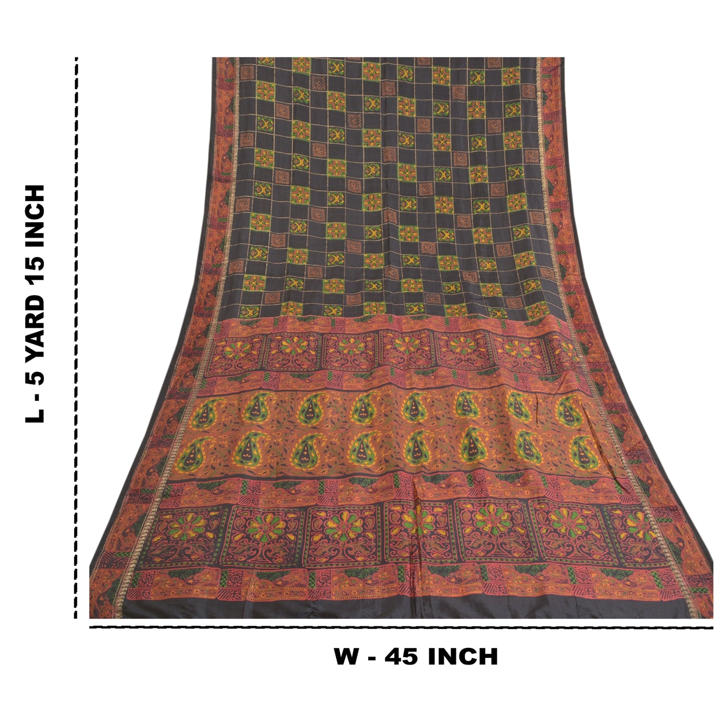 Sanskriti Vintage Black Heavy Indian Sarees Pure Silk Printed Woven Sari Fabric