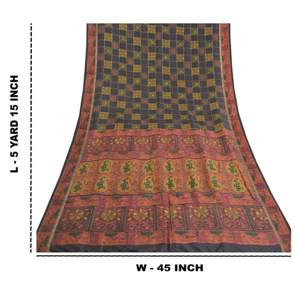 Sanskriti Vintage Black Heavy Indian Sarees Pure Silk Printed Woven Sari Fabric
