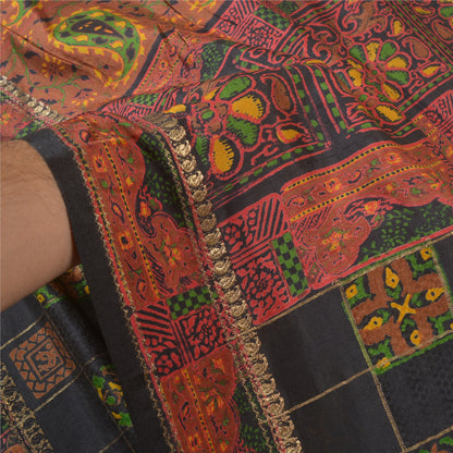 Sanskriti Vintage Black Heavy Indian Sarees Pure Silk Printed Woven Sari Fabric