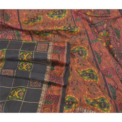 Sanskriti Vintage Black Heavy Indian Sarees Pure Silk Printed Woven Sari Fabric